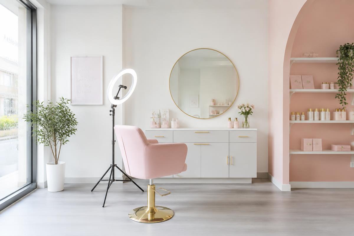 Interior of an illustrative beauty studio