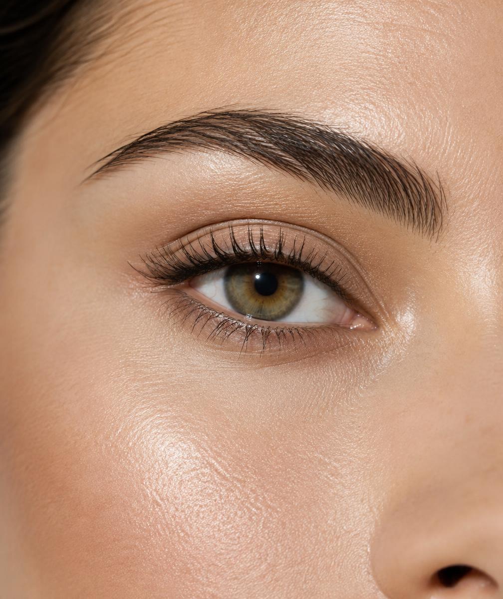Close-up beauty photograph of an adult's groomed eyebrow